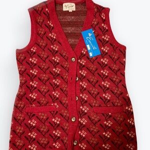 True Vintage 1950s 60s NOS Knit Sweater Vest Red Button Front Unisex L